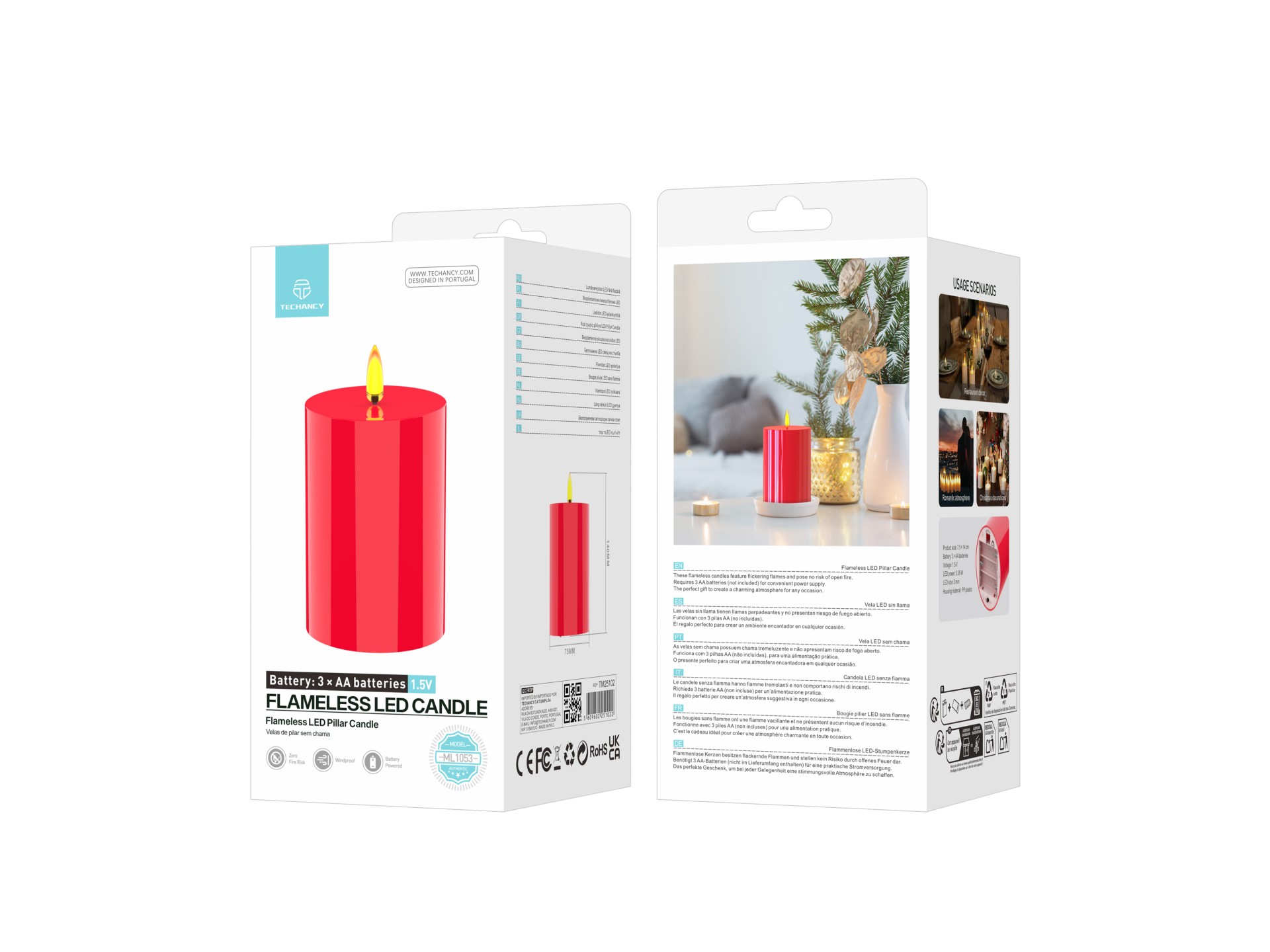 Techancy LED-Kerze ML1053 Flammenlos, realistische rote Kerze, flackerndes Licht, Dekoration für Wei Techancy LED-Kerze ML1053 Flammenlos, realistische rote Kerze, flackerndes Licht, Dekoration für Wei