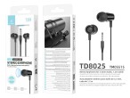 Techancy Auriculares Intra TD8025 Fio 3.5mm Estereo com Microfone Cabo 1.2M Cancelamento Ruido Som H