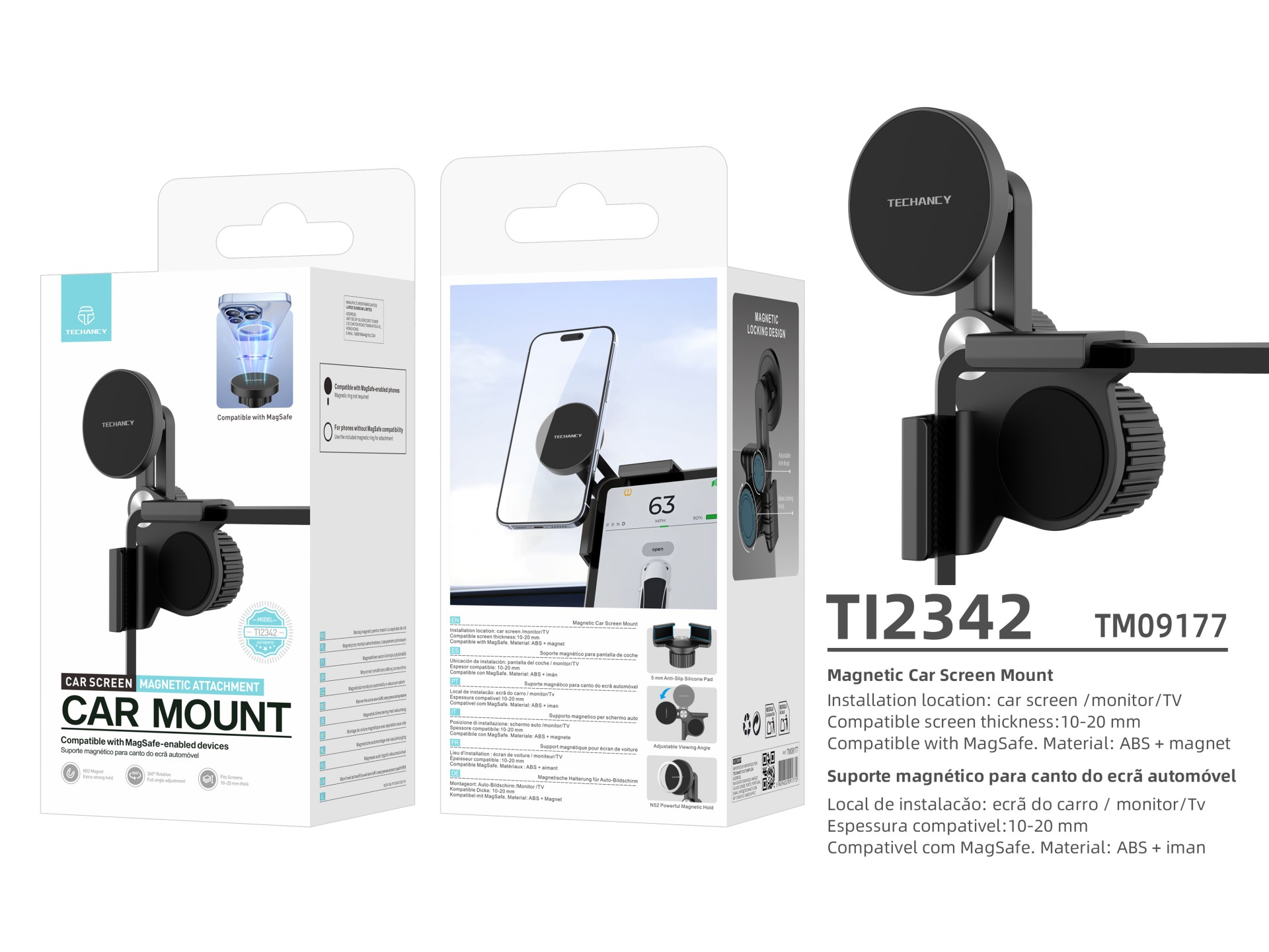 Techancy Supporto magnetico per auto TI2342 Compatibile con MagSafe Per schermo auto Monitor Spessor Techancy Supporto magnetico per auto TI2342 Compatibile con MagSafe Per schermo auto Monitor Spessor