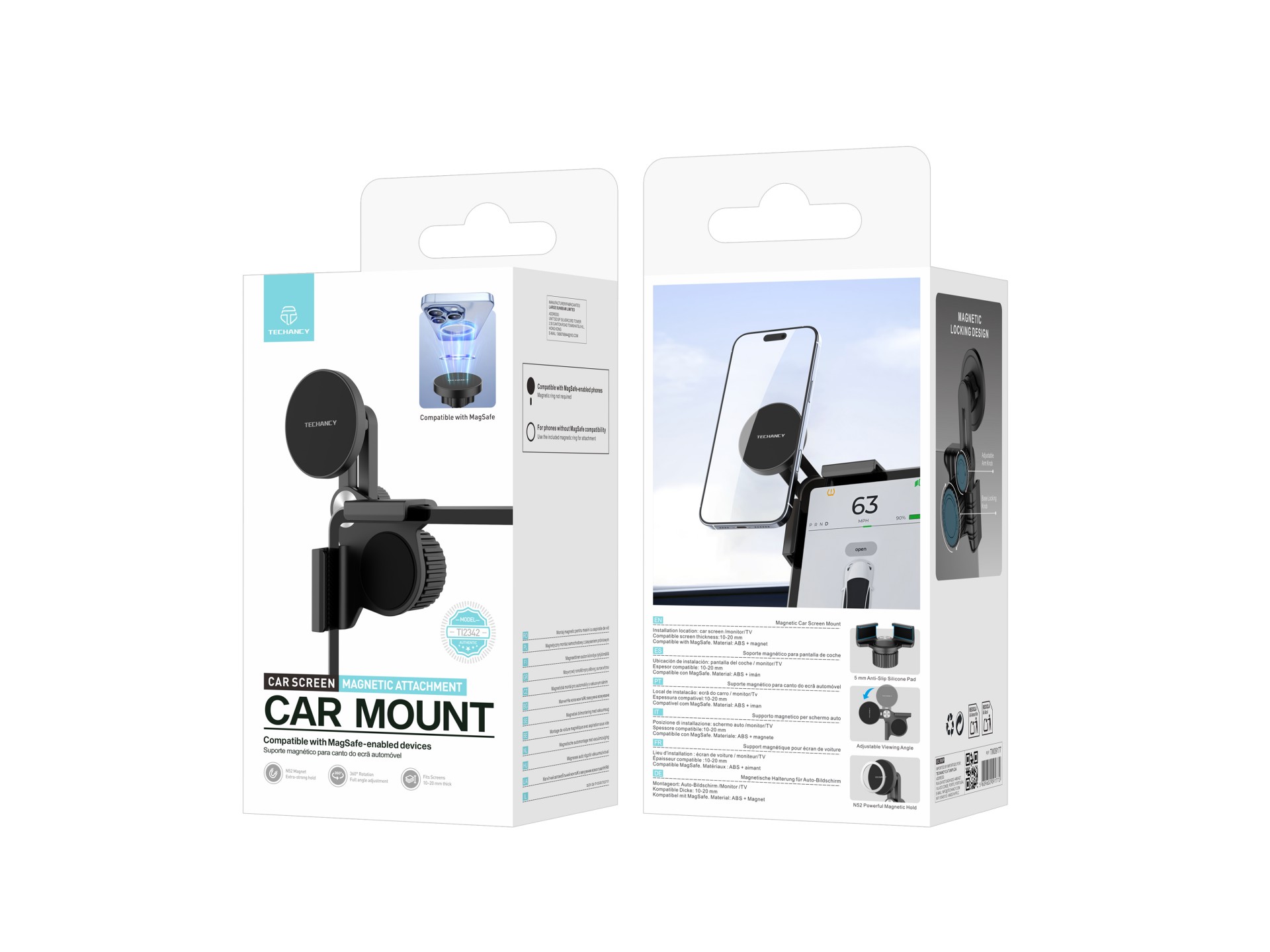 Techancy Supporto magnetico per auto TI2342 Compatibile con MagSafe Per schermo auto Monitor Spessor Techancy Supporto magnetico per auto TI2342 Compatibile con MagSafe Per schermo auto Monitor Spessor