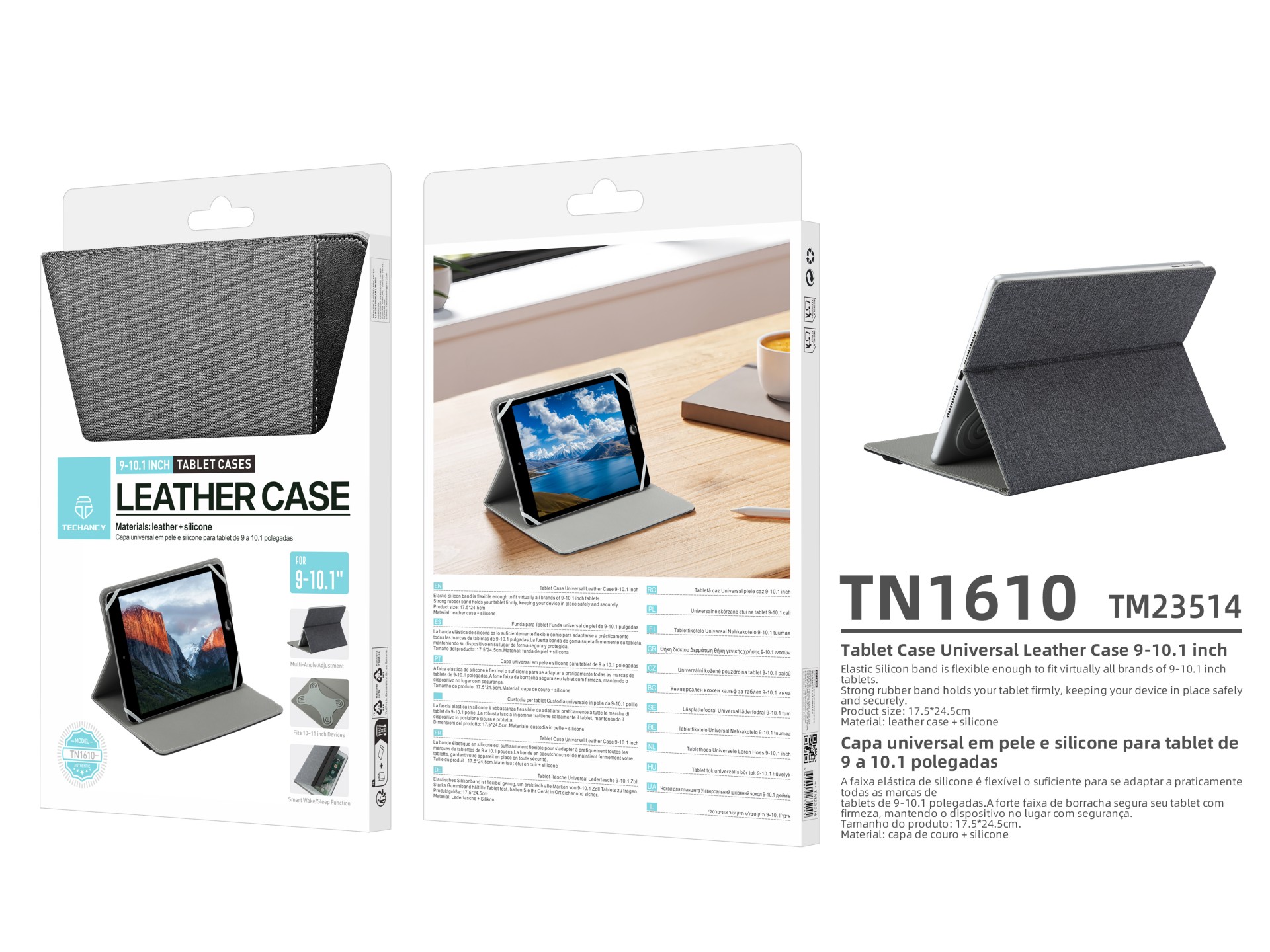 Techancy Capa Tablet TN1610 Universal Para 9-10.1 Polegadas Couro Silicone Ajustavel Multiangulos Fa Techancy Capa Tablet TN1610 Universal Para 9-10.1 Polegadas Couro Silicone Ajustavel Multiangulos Fa