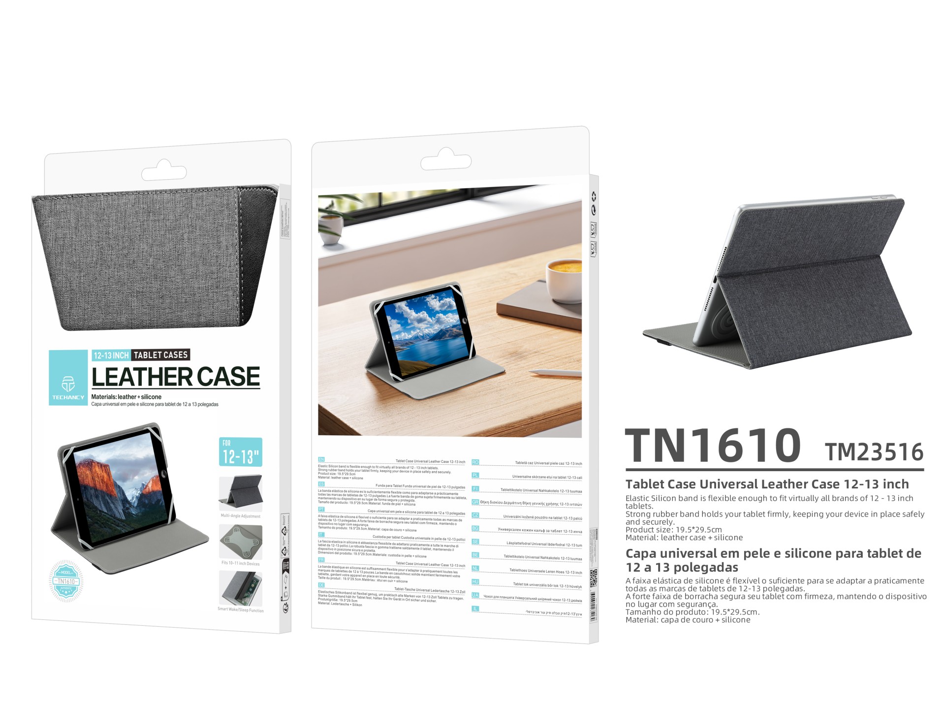 Techancy Universal Tablet Cover TN1610 for 12-13 Inches Leather Silicone Adjustable Multi-Angles Ela Techancy Universal Tablet Cover TN1610 for 12-13 Inches Leather Silicone Adjustable Multi-Angles Ela