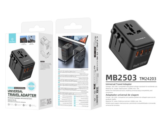 Techancy Adaptador universal de viaje MB2503 Convertidor de enchufe universal GaN 25 W 2500 W 10 A C Techancy Adaptador universal de viaje MB2503 Convertidor de enchufe universal GaN 25 W 2500 W 10 A C