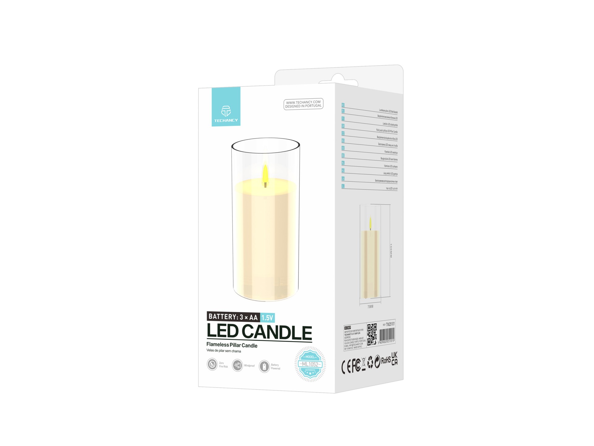 Techancy LED-Kerze ML1052 Flammenlos, realistische Kerze, transparentes Glas, Dekoration für Weihnac Techancy LED-Kerze ML1052 Flammenlos, realistische Kerze, transparentes Glas, Dekoration für Weihnac
