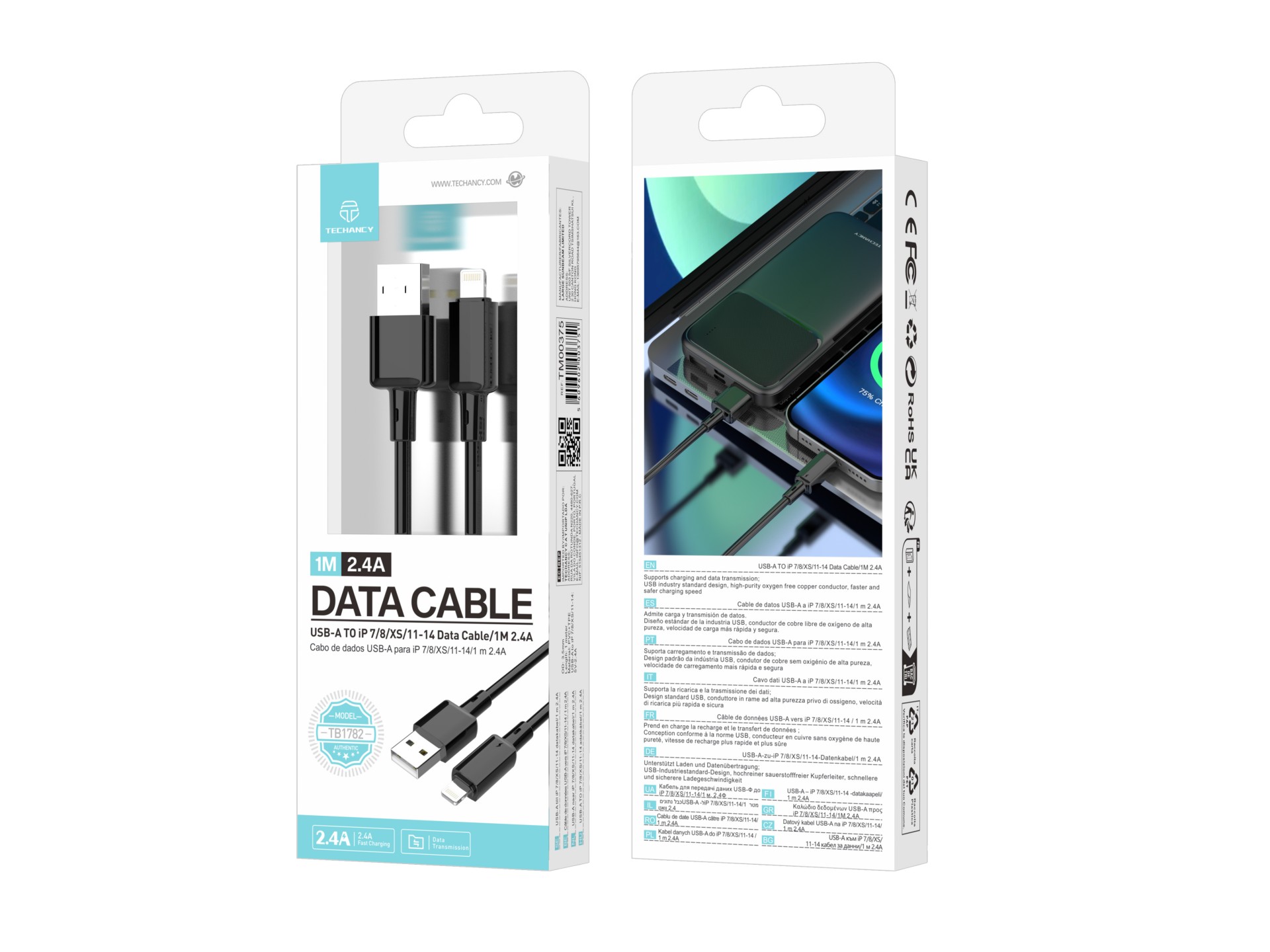 Techancy USB A to iPhone Cable TB1782 1m 2.4A Fast charging and data iPhone 7 8 XS 11 12 13 14 Black Techancy USB A to iPhone Cable TB1782 1m 2.4A Fast charging and data iPhone 7 8 XS 11 12 13 14 Black