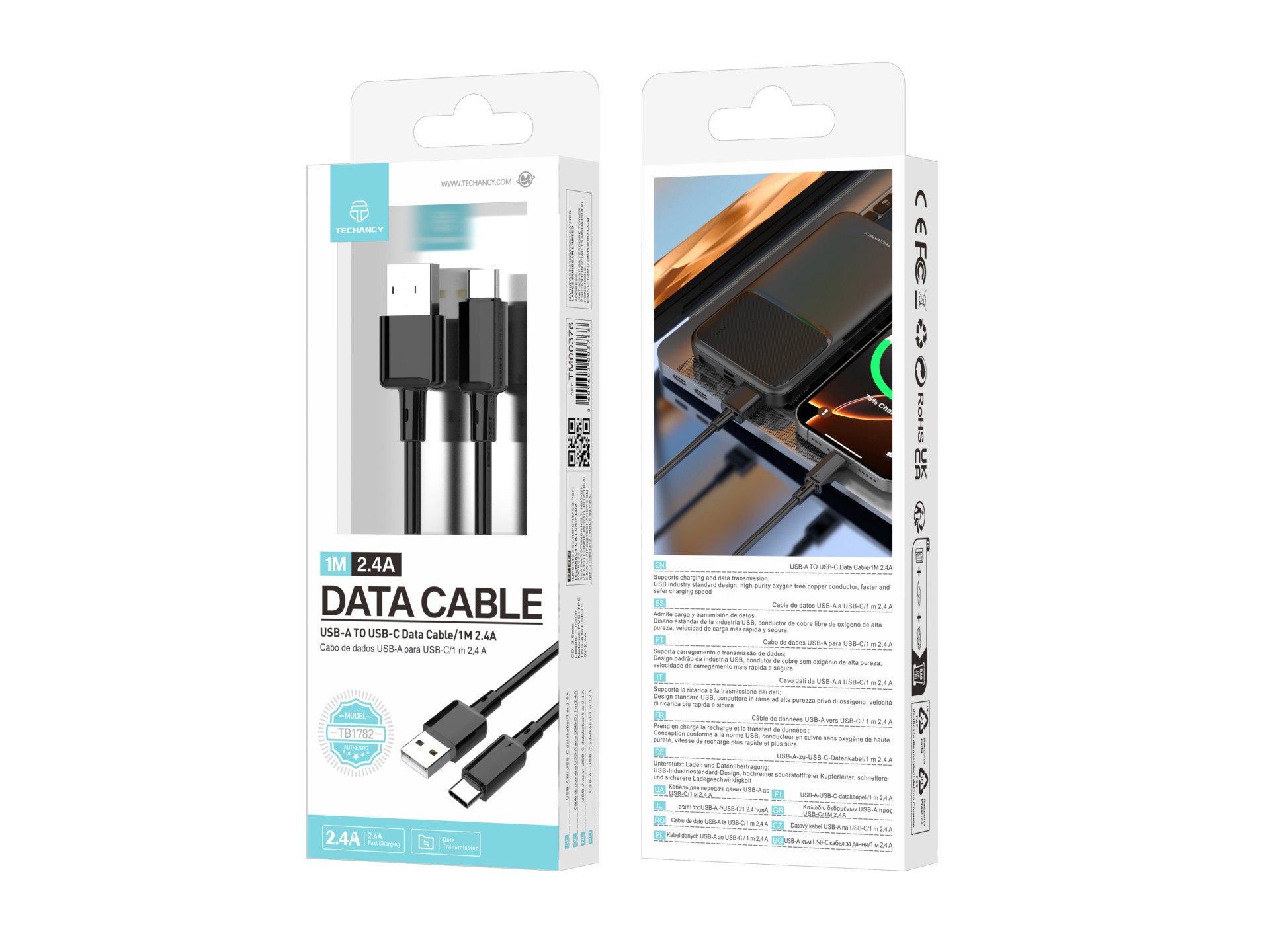 Techancy USB A to USB C Cable TB1782 1m 2.4A Fast charging and data for Android Mobile Phone Tablet Techancy USB A to USB C Cable TB1782 1m 2.4A Fast charging and data for Android Mobile Phone Tablet