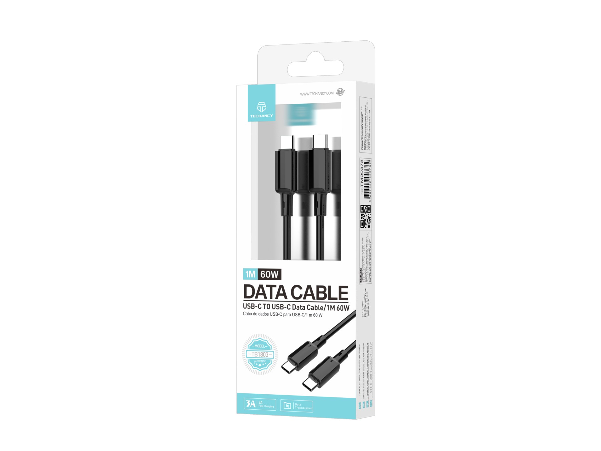 Techancy Cavo USB C per USB C TB1803 1m 60W Ricarica rapida e dati per Smartphone Tablet Laptop Nero Techancy Cavo USB C per USB C TB1803 1m 60W Ricarica rapida e dati per Smartphone Tablet Laptop Nero