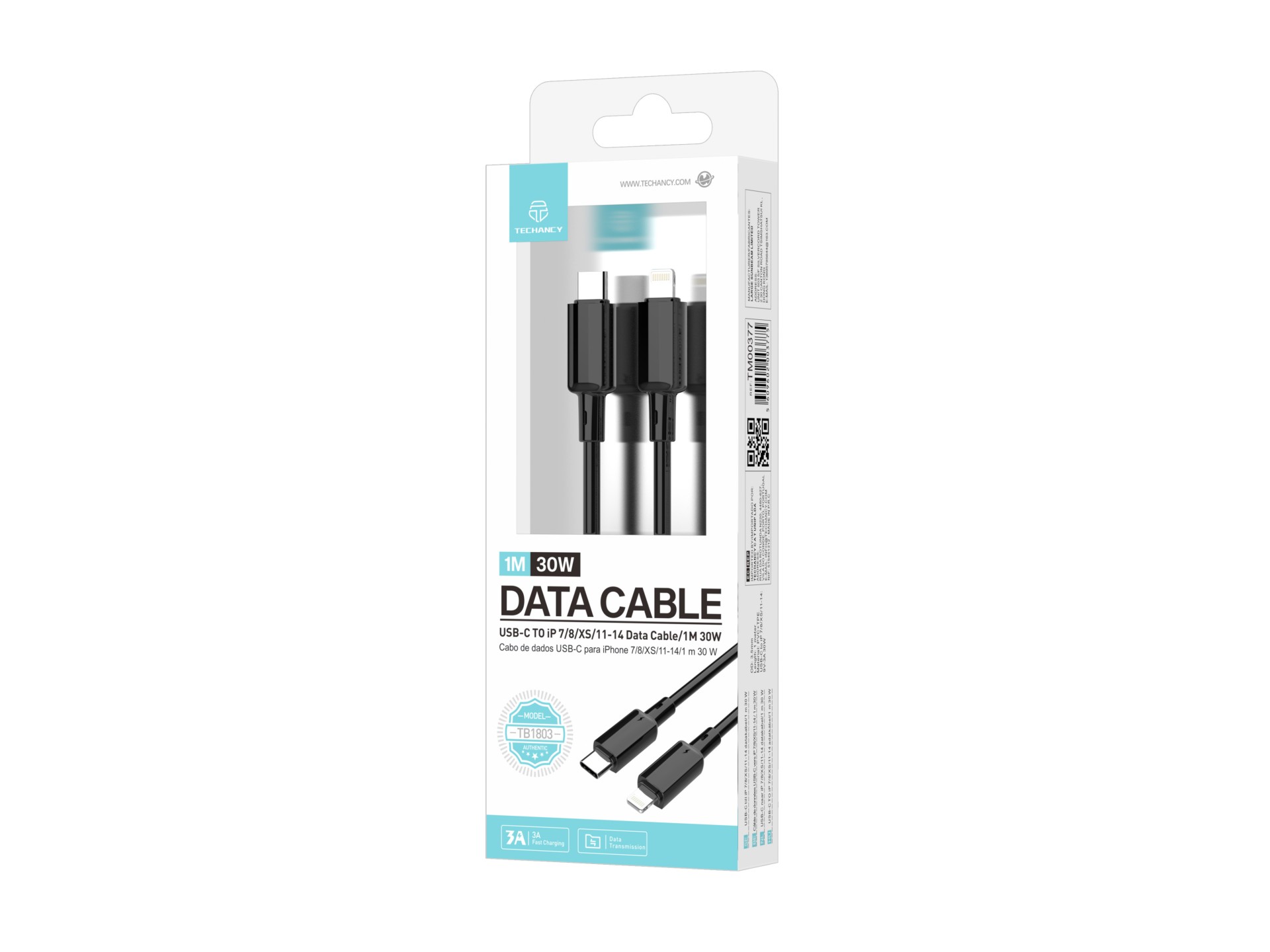 Techancy USB C to Lightning Cable TB1803 1m 30W Fast Charging and Data iPhone 7 8 XS 11 12 13 14 Bla Techancy USB C to Lightning Cable TB1803 1m 30W Fast Charging and Data iPhone 7 8 XS 11 12 13 14 Bla