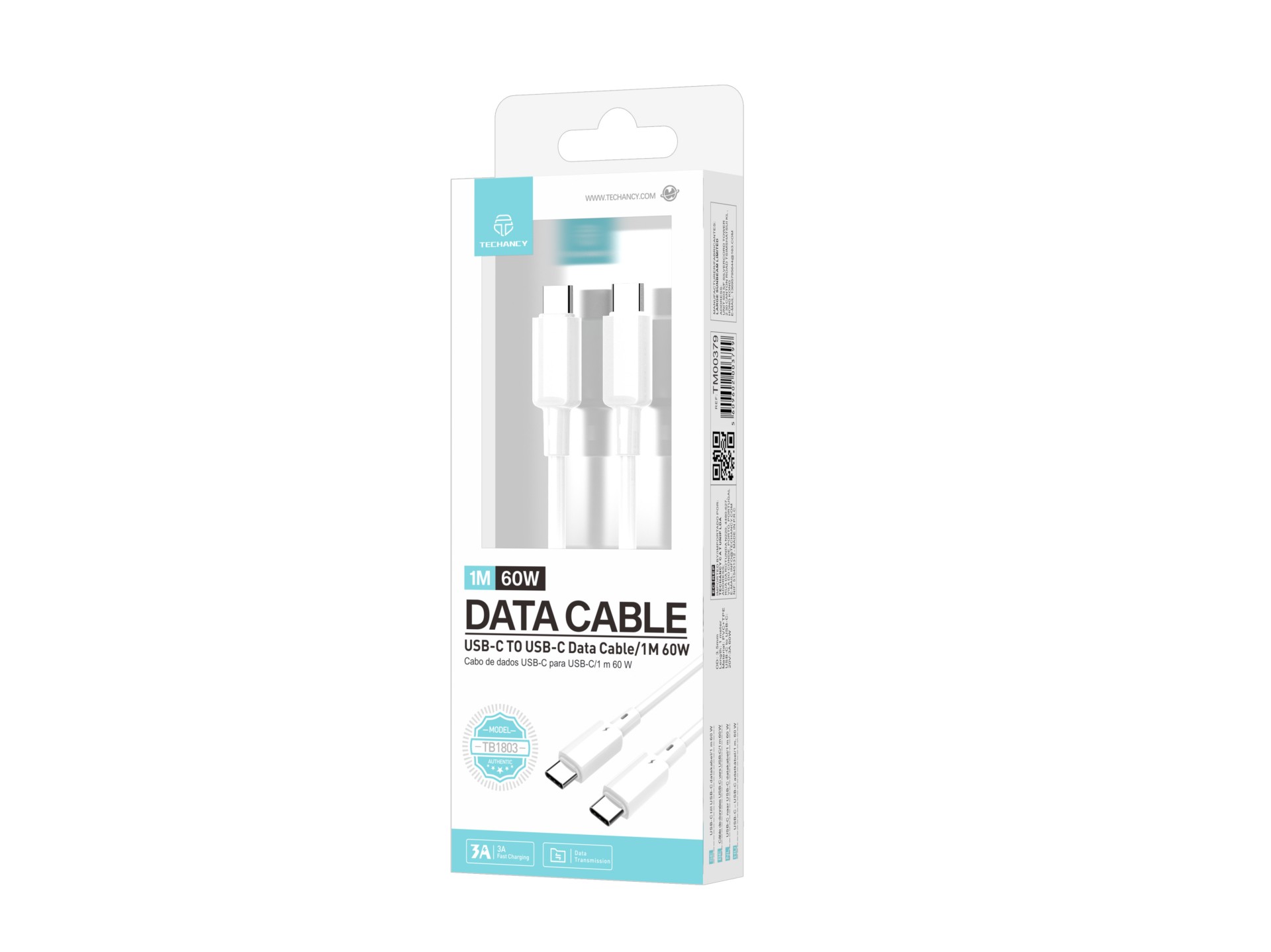Techancy USB-C auf USB-C Kabel TB1803 1m 60W Schnellladen und Daten für Smartphone Tablet Laptop Wei Techancy USB-C auf USB-C Kabel TB1803 1m 60W Schnellladen und Daten für Smartphone Tablet Laptop Wei