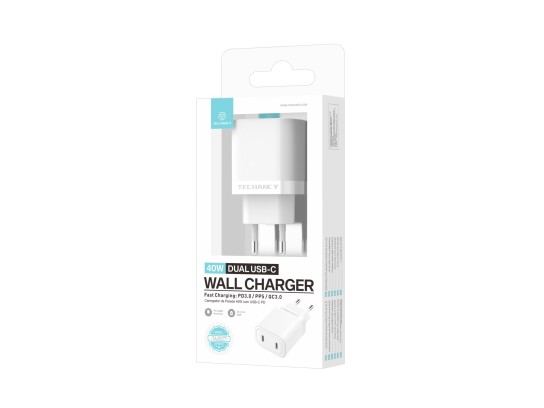Techancy Caricatore 40W Doppio USB C PD PPS TA2827 Ricarica rapida per iPhone Android Tablet Adattat Techancy Caricatore 40W Doppio USB C PD PPS TA2827 Ricarica rapida per iPhone Android Tablet Adattat
