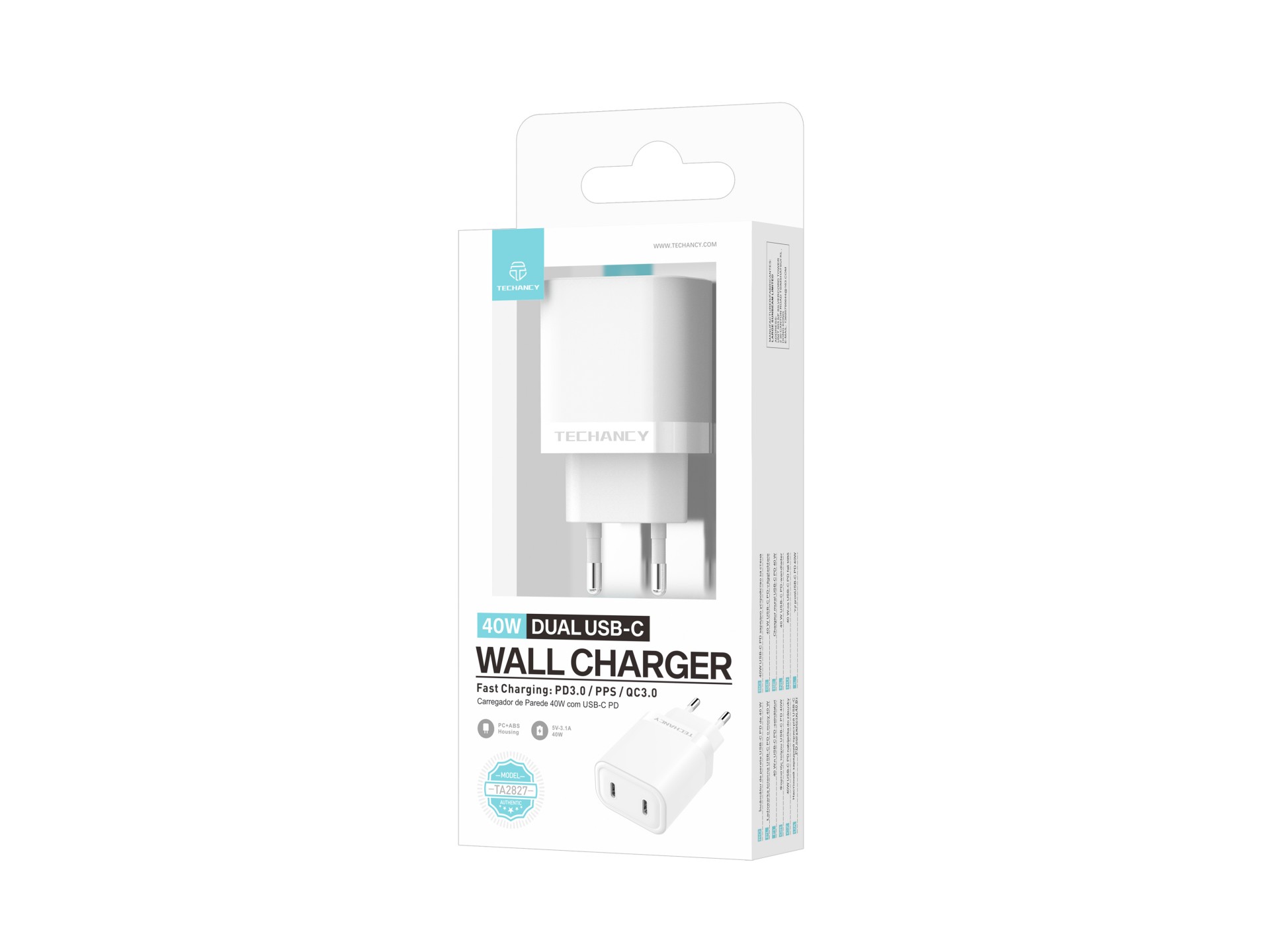 Techancy Caricatore 40W Doppio USB C PD PPS TA2827 Ricarica rapida per iPhone Android Tablet Adattat Techancy Caricatore 40W Doppio USB C PD PPS TA2827 Ricarica rapida per iPhone Android Tablet Adattat