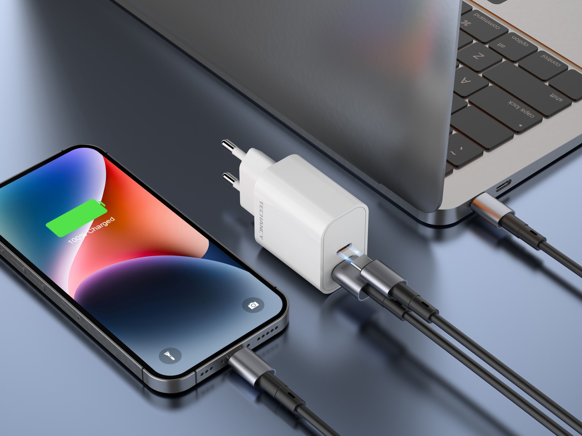 Techancy 38W USB A and USB C PD QC3.0 Charger TA2828 Fast Charging for iPhone Android Tablet EU Adap