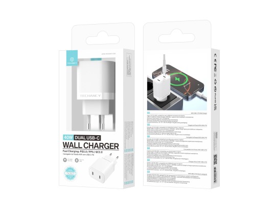 Techancy Caricatore 40W Doppio USB C PD PPS TA2827 Ricarica rapida per iPhone Android Tablet Adattat Techancy Caricatore 40W Doppio USB C PD PPS TA2827 Ricarica rapida per iPhone Android Tablet Adattat