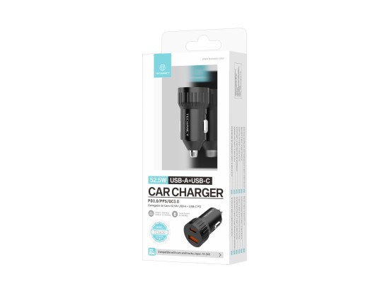 Techancy Caricatore da auto 52,5W USB A e USB C PD PPS QC3.0 TC6430 Ricarica rapida 12V 24V Nero