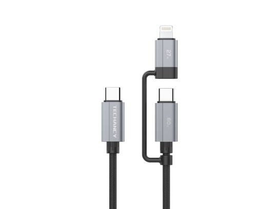 Techancy 2-in-1 Fast Charging Cable TB1743 1m USB-C to C 60W and USB-C to Lightning 27W Durable Cabl