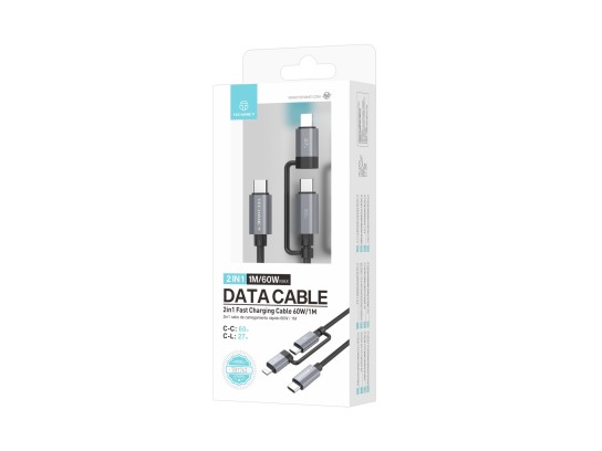 Techancy 2-in-1 Schnellladekabel TB1743 1 m USB-C auf USB-C 60 W und USB-C auf Lightning 27 W, langl