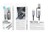 Techancy 2-in-1 Fast Charging Cable TB1743 1m USB-C to C 60W and USB-C to Lightning 27W Durable Cabl