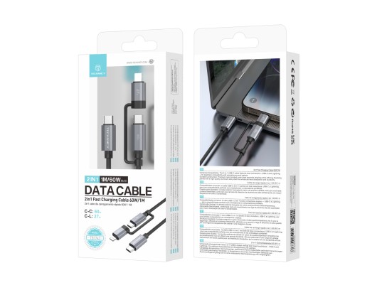 Techancy 2-in-1 Schnellladekabel TB1743 1 m USB-C auf USB-C 60 W und USB-C auf Lightning 27 W, langl