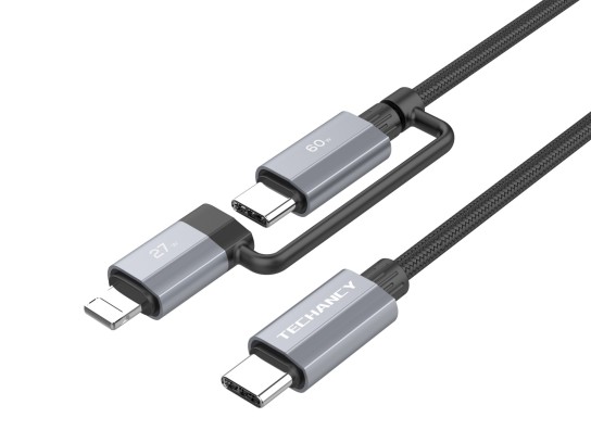 Techancy 2-in-1 Schnellladekabel TB1743 1 m USB-C auf USB-C 60 W und USB-C auf Lightning 27 W, langl