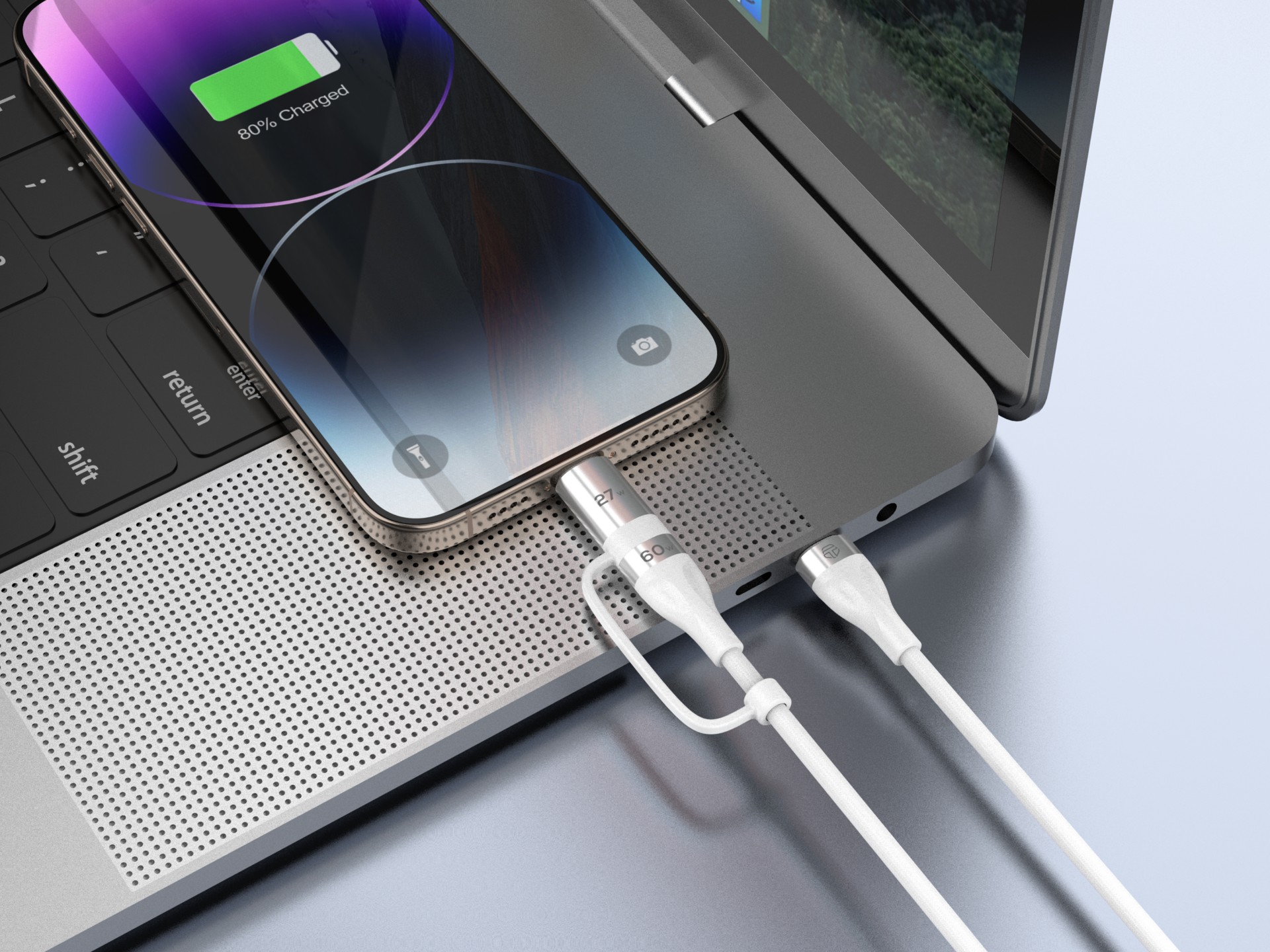 Techancy 2-in-1 Fast Charging Cable TB1744 1m USB-C to C 60W and USB-C to Lightning 27W Durable Cabl Techancy 2-in-1 Fast Charging Cable TB1744 1m USB-C to C 60W and USB-C to Lightning 27W Durable Cabl