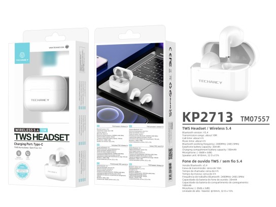 Techancy �couteurs TWS KP2713 Bluetooth 5.4 V�ritable sans fil USB-C 4 h d'autonomie Connexion stabl