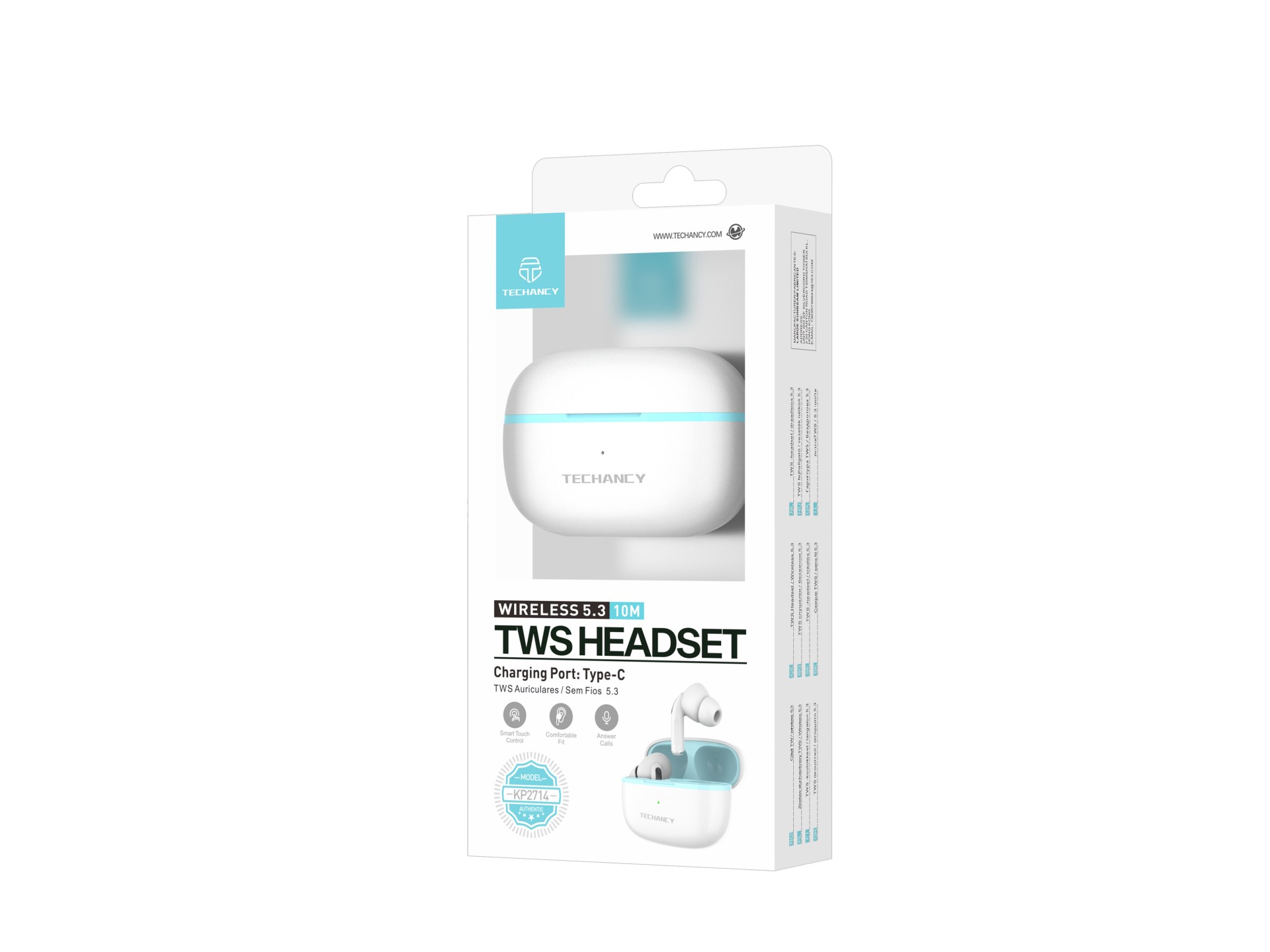 Techancy Auricolari Bluetooth TWS KP2714 Connessione 5.3 10 m USB-C 4 h di autonomia Suono nitido Co Techancy Auricolari Bluetooth TWS KP2714 Connessione 5.3 10 m USB-C 4 h di autonomia Suono nitido Co