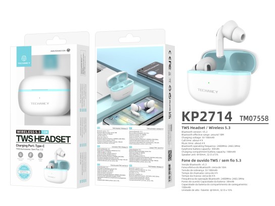 Techancy Auricolari Bluetooth TWS KP2714 Connessione 5.3 10 m USB-C 4 h di autonomia Suono nitido Co Techancy Auricolari Bluetooth TWS KP2714 Connessione 5.3 10 m USB-C 4 h di autonomia Suono nitido Co