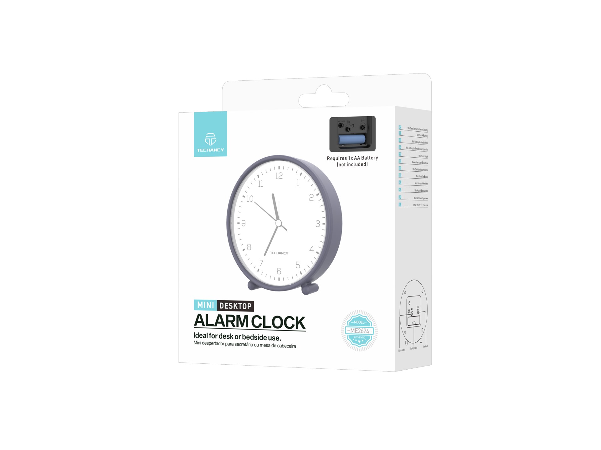 Techancy Mini Table Alarm Clock ME2624 Silent Large Numbers HD Mirror ABS Body Portable for Bedroom 