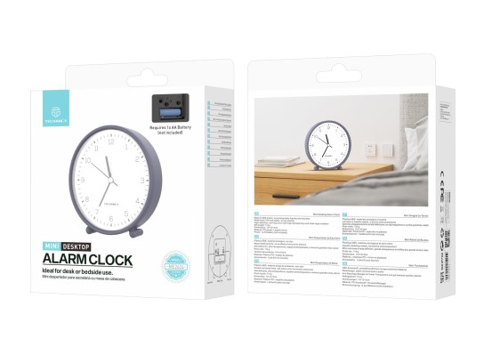 Techancy Mini Table Alarm Clock ME2624 Silent Large Numbers HD Mirror ABS Body Portable for Bedroom 