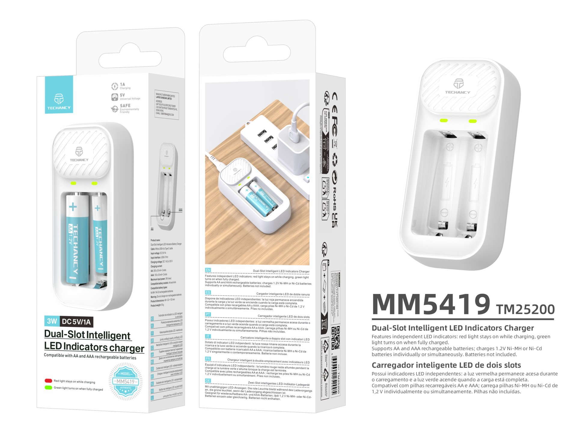 Techancy Smart Battery Charger MM5419 Two Slots Independent LED Compatible with AA and AAA Ni-MH 1.1 Techancy Smart Battery Charger MM5419 Two Slots Independent LED Compatible with AA and AAA Ni-MH 1.1