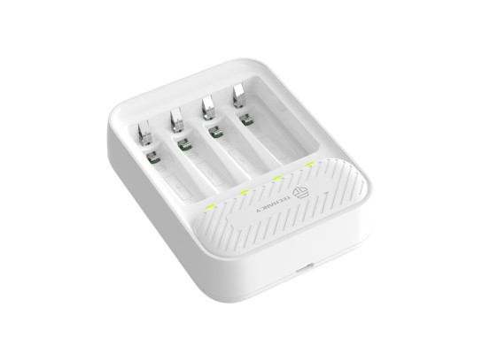 Techancy Caricabatterie intelligente per pile MM5420 Quattro slot LED indipendenti Compatibile AA e 