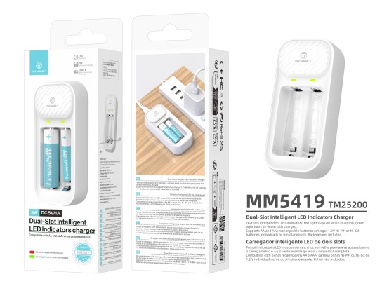Techancy Smart Battery Charger MM5419 Two Slots Independent LED Compatible with AA and AAA Ni-MH 1.1 Techancy Smart Battery Charger MM5419 Two Slots Independent LED Compatible with AA and AAA Ni-MH 1.1