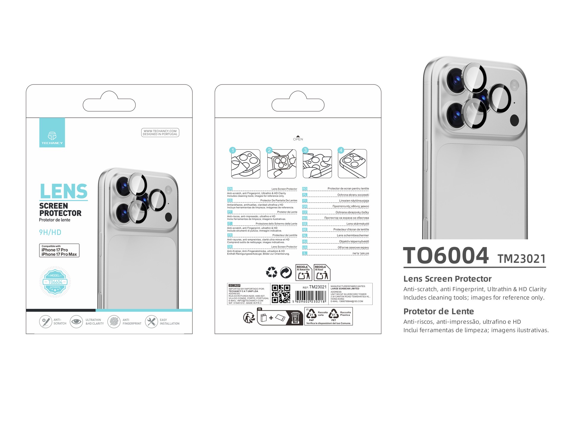 Techancy Lens Protector for iPhone 17 Pro and 17 Pro Max TO6004 protector de lente 9H ultrafino, alt Techancy Lens Protector for iPhone 17 Pro and 17 Pro Max TO6004 protector de lente 9H ultrafino, alt