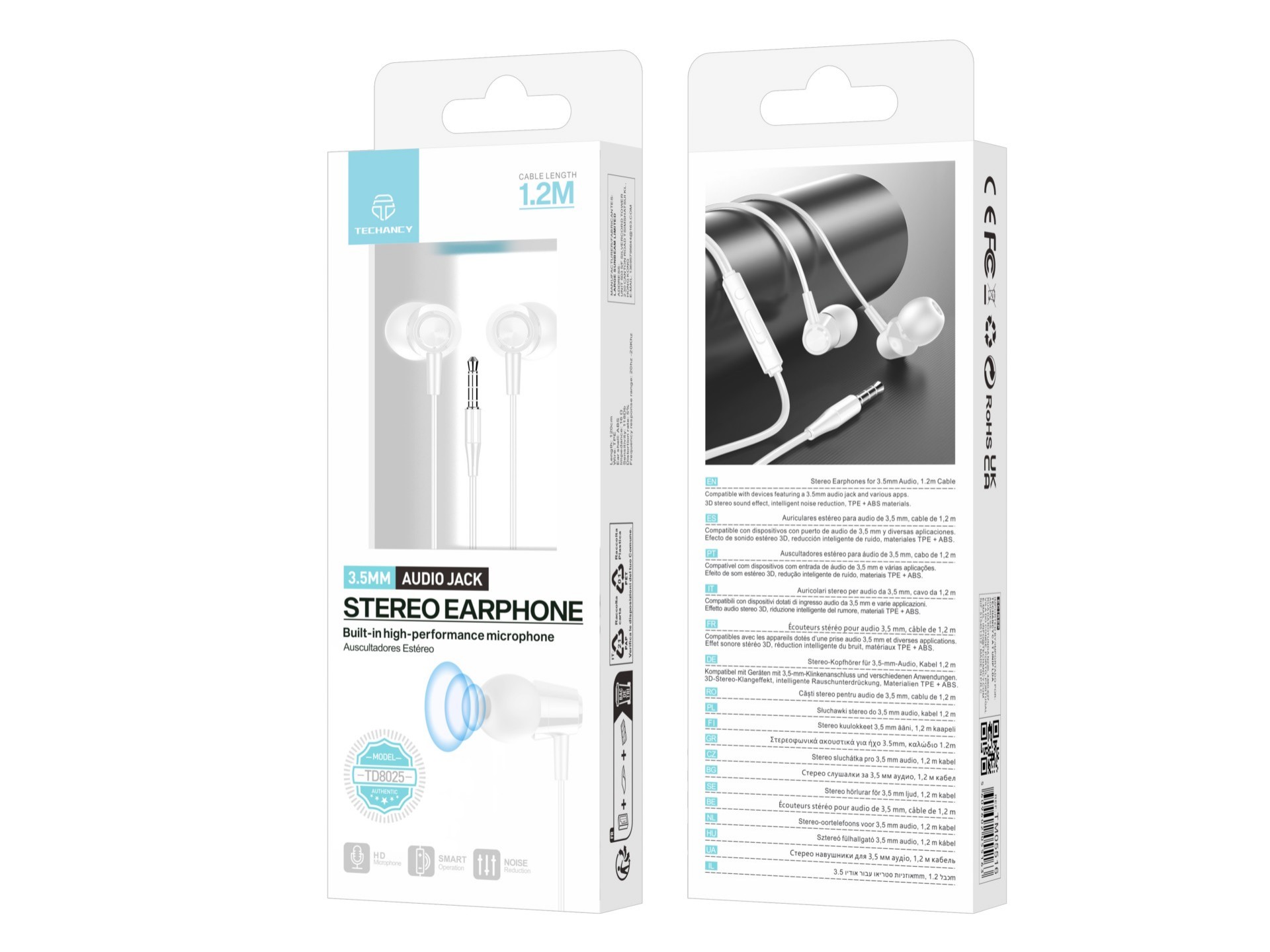 Techancy Wired In-Ear Headphones 3.5mm TD8025 Stereo Comfortable Clear Sound with In-Line Control fo