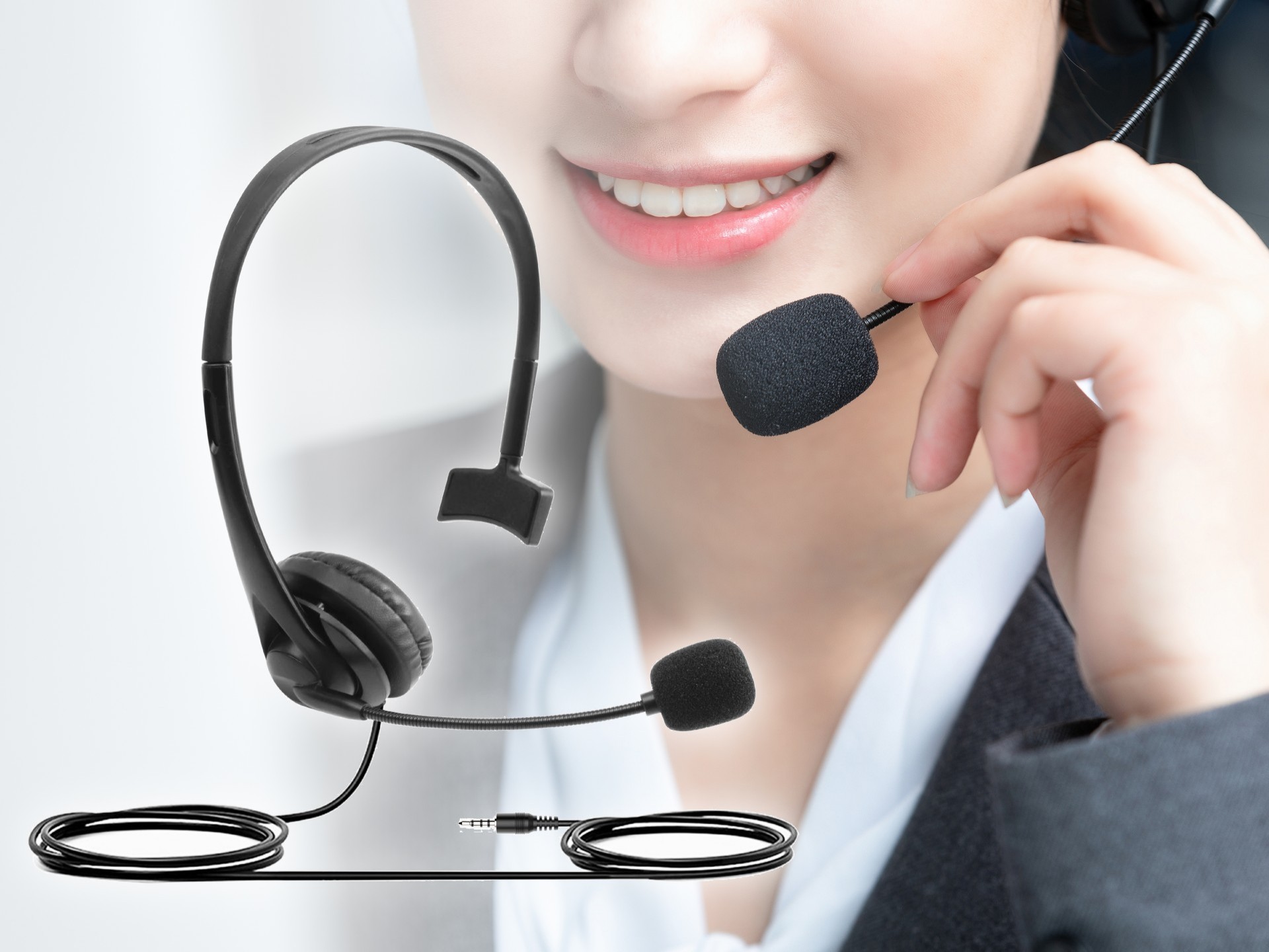Techancy Auricular Unilateral com Fio 3.5mm TH5232 com Microfone Cancelamento de Ruido para Call Cen