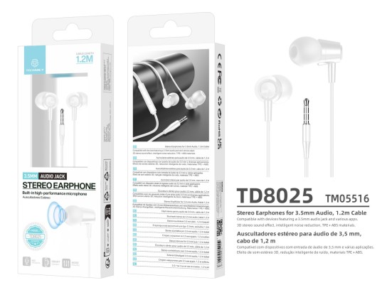 Techancy Wired In-Ear Headphones 3.5mm TD8025 Stereo Comfortable Clear Sound with In-Line Control fo