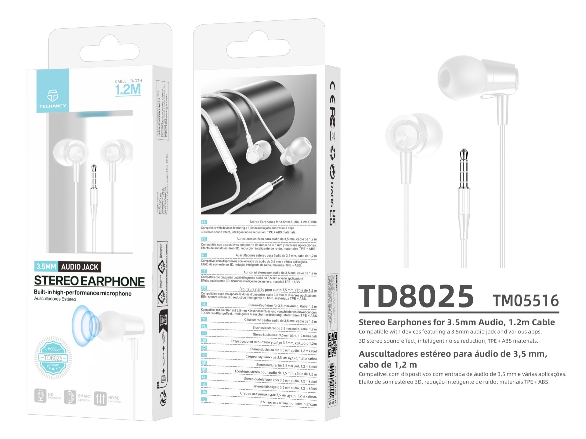 Techancy Wired In-Ear Headphones 3.5mm TD8025 Stereo Comfortable Clear Sound with In-Line Control fo