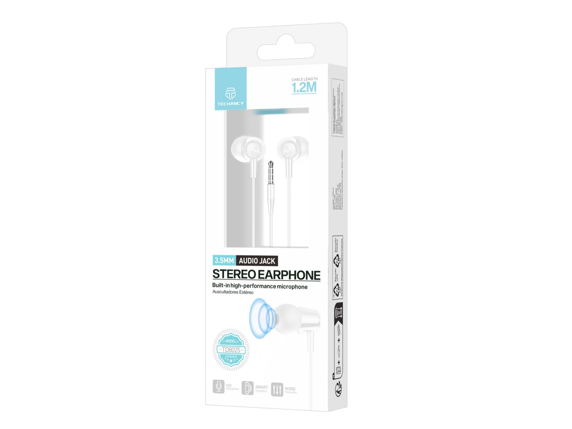 Techancy Wired In-Ear Headphones 3.5mm TD8025 Stereo Comfortable Clear Sound with In-Line Control fo