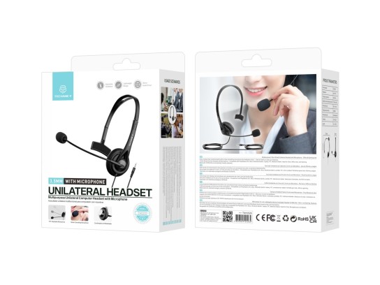 Techancy Auricular Unilateral com Fio 3.5mm TH5232 com Microfone Cancelamento de Ruido para Call Cen