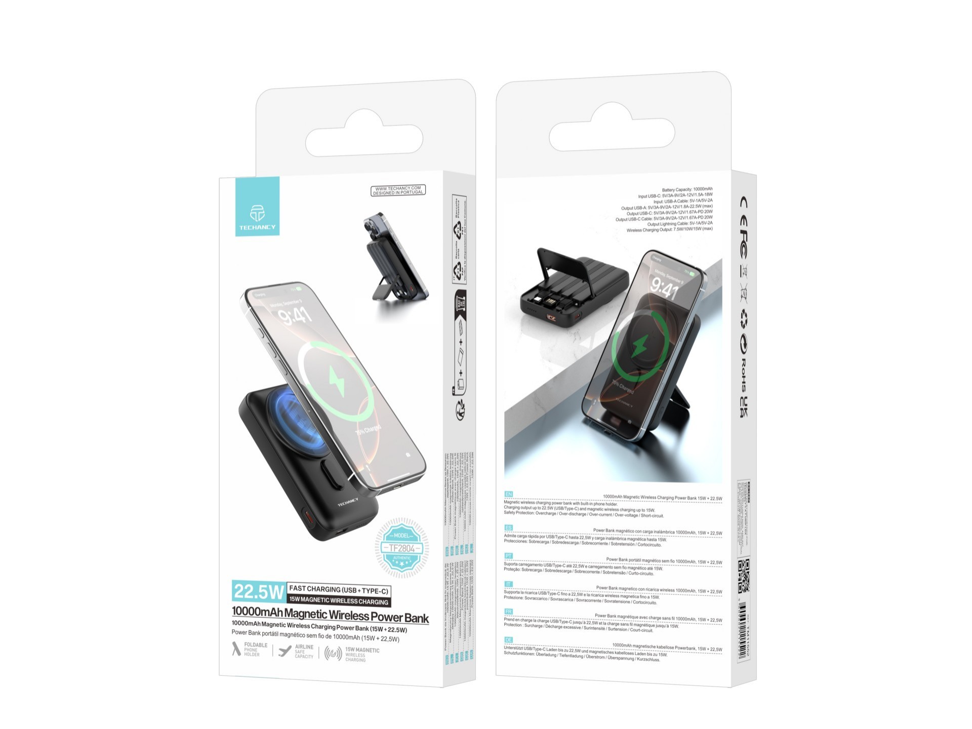 Techancy Magnetic Wireless Power Bank 10000mAh TF2804 magnetische Powerbank mit 15W kabellosem Laden Techancy Magnetic Wireless Power Bank 10000mAh TF2804 magnetische Powerbank mit 15W kabellosem Laden