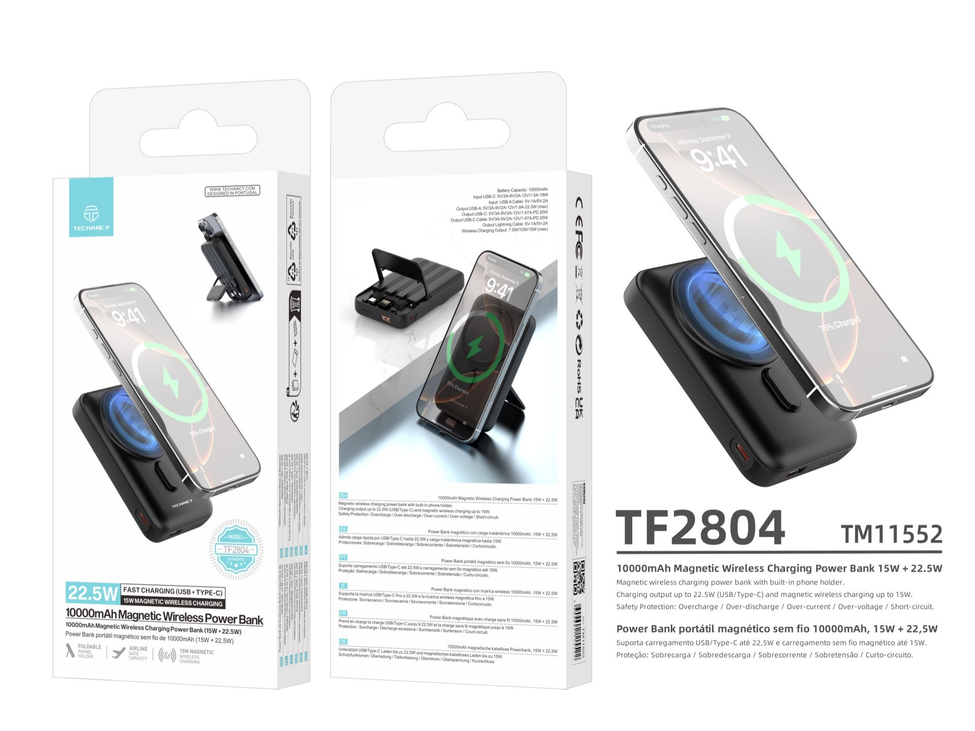 Techancy Magnetic Wireless Power Bank 10000mAh TF2804 magnetische Powerbank mit 15W kabellosem Laden Techancy Magnetic Wireless Power Bank 10000mAh TF2804 magnetische Powerbank mit 15W kabellosem Laden