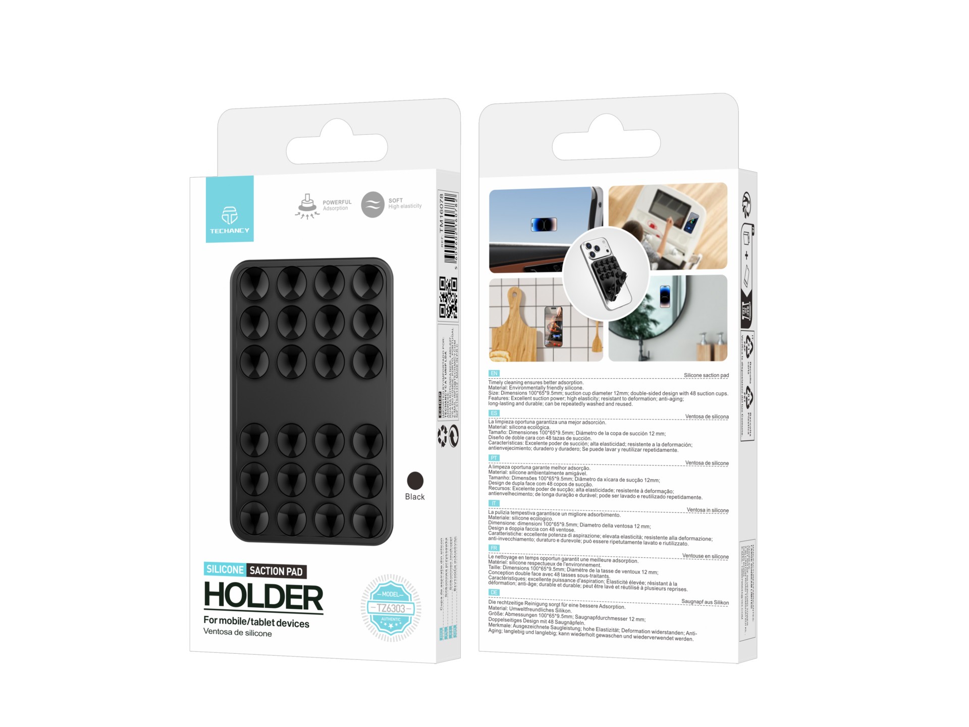 Techancy Suporte com Ventosas de Silicone TZ6303 Forte Aderencia Reutilizavel Estavel Antiderrapante Techancy Suporte com Ventosas de Silicone TZ6303 Forte Aderencia Reutilizavel Estavel Antiderrapante