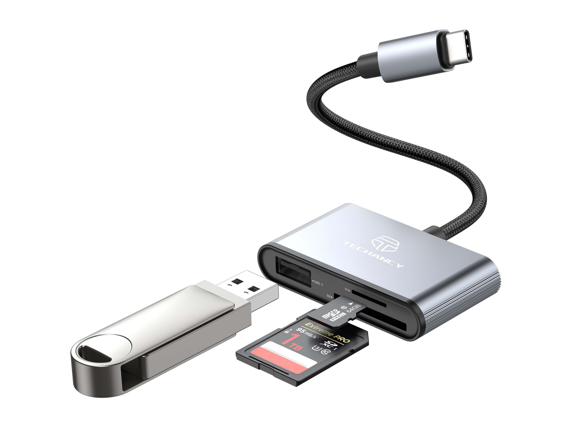 Techancy Leitor de Cartoes KJ8813 USB-C 3 em 1 TF SD USB OTG Plug and Play Compativel com Telemovel Techancy Leitor de Cartoes KJ8813 USB-C 3 em 1 TF SD USB OTG Plug and Play Compativel com Telemovel