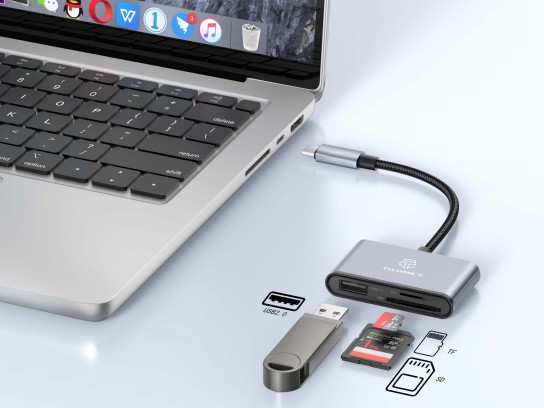Techancy Leitor de Cartoes KJ8813 USB-C 3 em 1 TF SD USB OTG Plug and Play Compativel com Telemovel Techancy Leitor de Cartoes KJ8813 USB-C 3 em 1 TF SD USB OTG Plug and Play Compativel com Telemovel