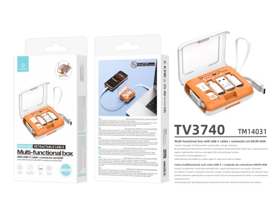 Techancy Multifunctional Box TV3740 Retractable USB-C Cable 80CM 60W Adapter Set for Charging and Da Techancy Multifunctional Box TV3740 Retractable USB-C Cable 80CM 60W Adapter Set for Charging and Da