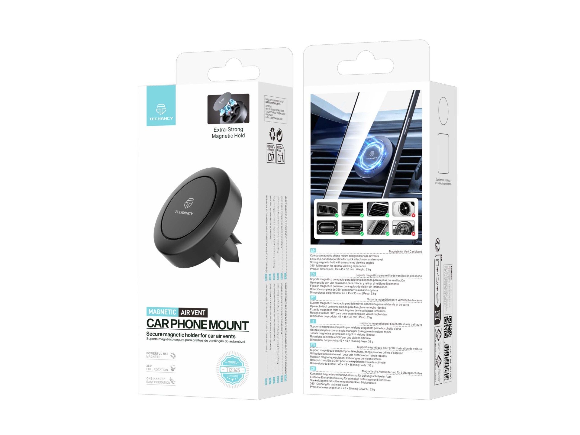 Techancy Magnetic Phone Holder TI2345 Car Vent Mount 360° Rotation Compatible with iPhone and Androi Techancy Magnetic Phone Holder TI2345 Car Vent Mount 360° Rotation Compatible with iPhone and Androi
