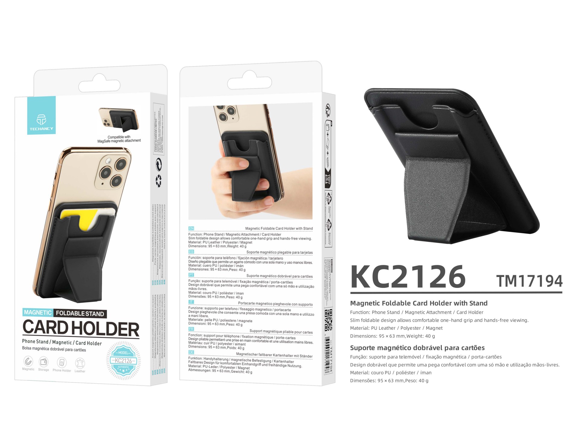 Techancy Magnetic Card Holder KC2126 Foldable Stand Compatible with MagSafe Wallet for iPhone Black Techancy Magnetic Card Holder KC2126 Foldable Stand Compatible with MagSafe Wallet for iPhone Black