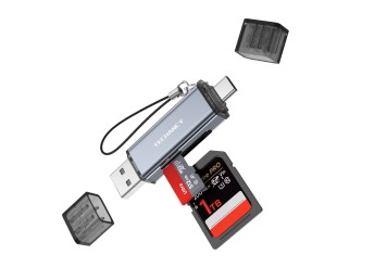 Techancy Card Reader KJ8812 USB-A + USB-C 2-in-1 for TF SD Cards Plug and Play Compatible with Mobil