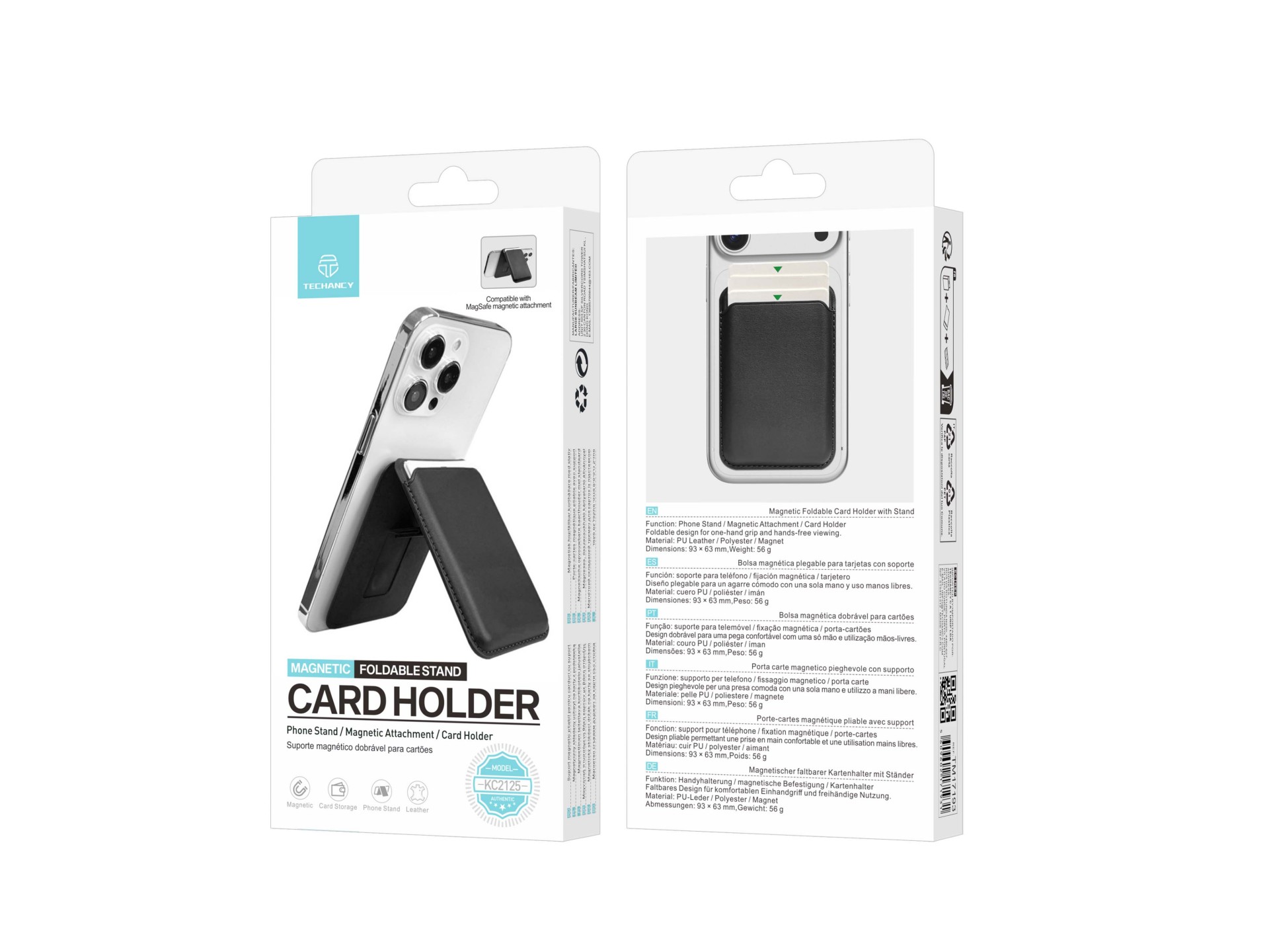 Techancy Magnetic Card Holder KC2125 Foldable Stand Compatible with MagSafe Wallet for iPhone Black Techancy Magnetic Card Holder KC2125 Foldable Stand Compatible with MagSafe Wallet for iPhone Black