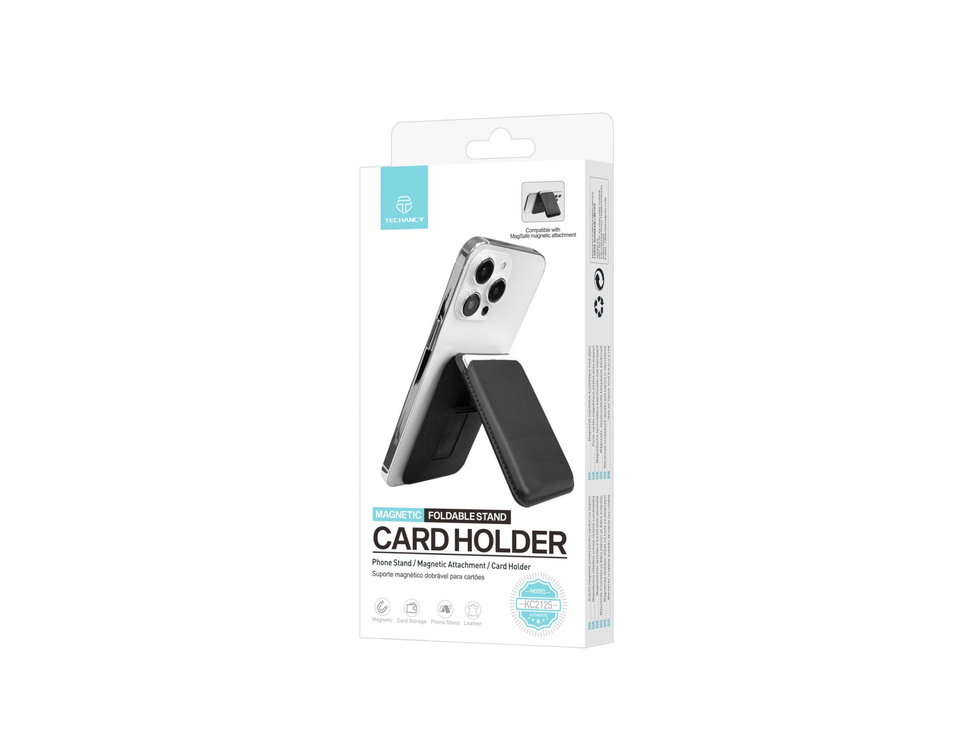 Techancy Magnetic Card Holder KC2125 Foldable Stand Compatible with MagSafe Wallet for iPhone Black Techancy Magnetic Card Holder KC2125 Foldable Stand Compatible with MagSafe Wallet for iPhone Black
